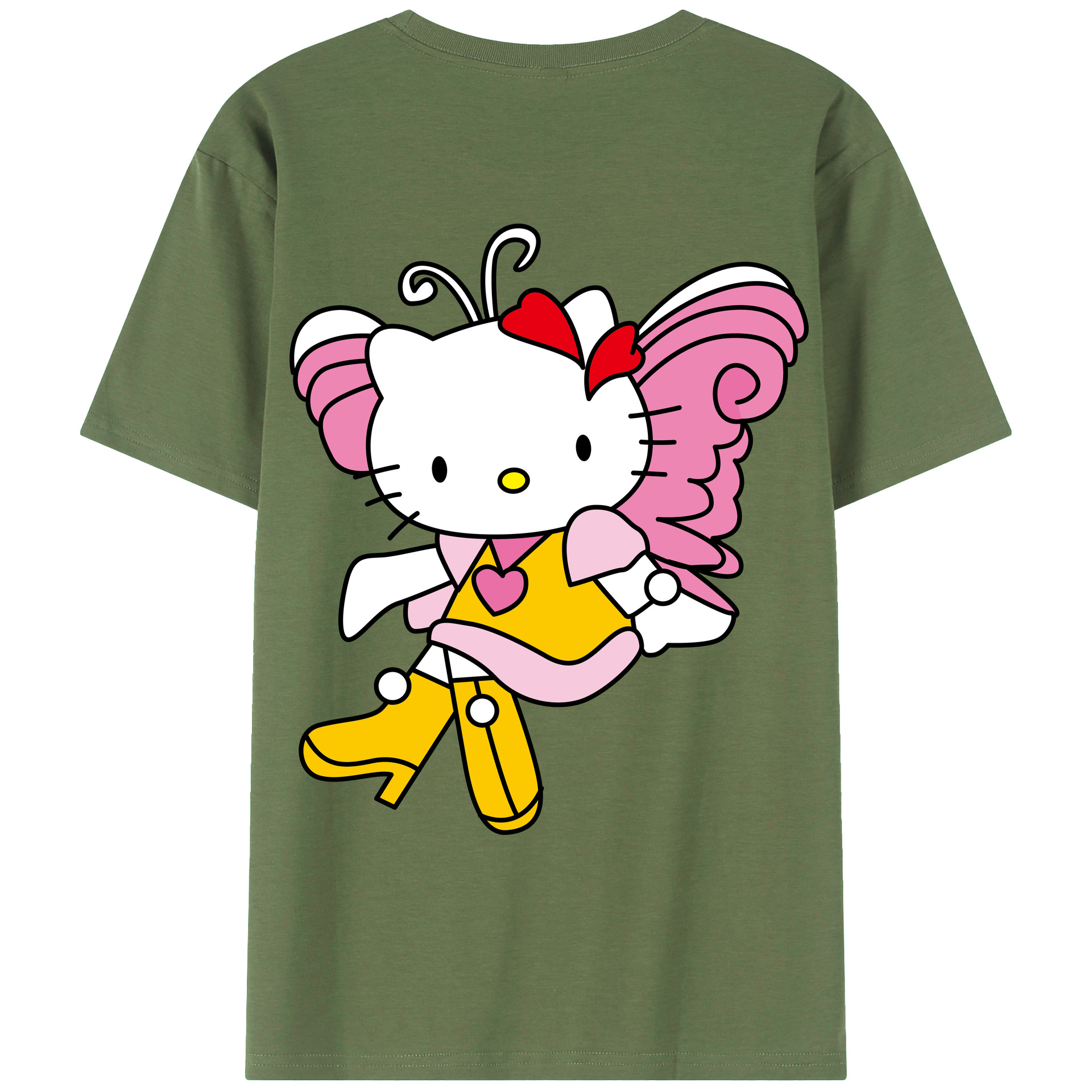 （画像用） Hello Kitty ハローキティ 綿100％ メンズ半袖Tシャツ（バックプリント） 通気性